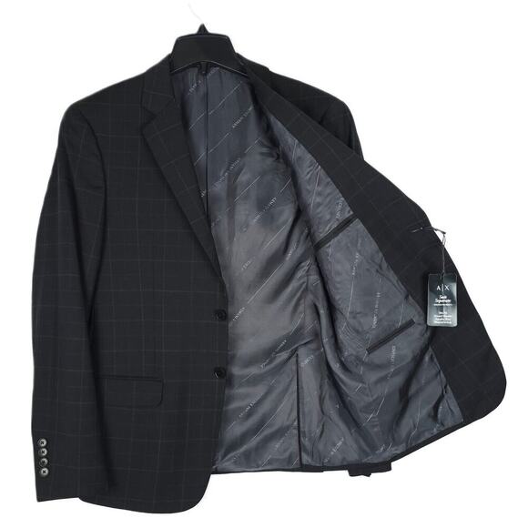 Armani Exchange Men's Slim-Fit Stretch Wool Suit Jacket Black Windowpane 38R NWT - Picture 2 of 7